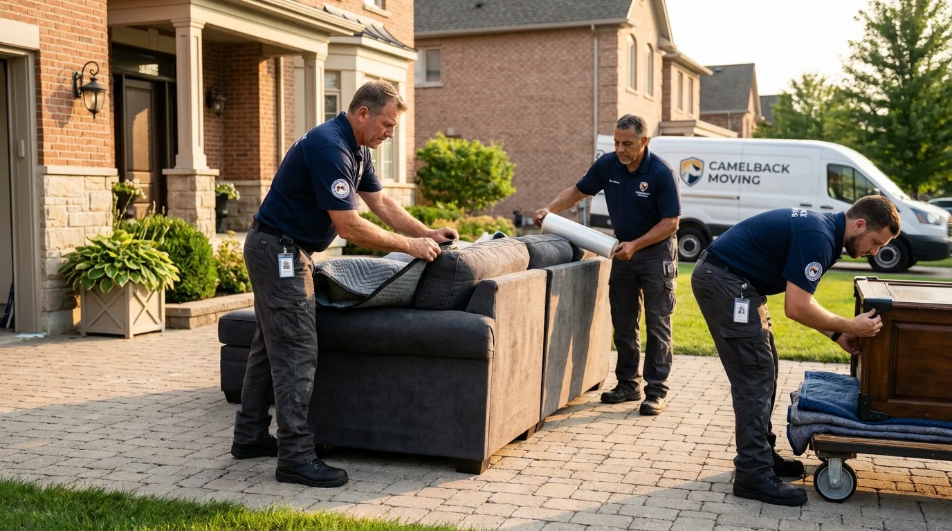 Large estate moving crew wrapping furniture in Hoboken, NJ